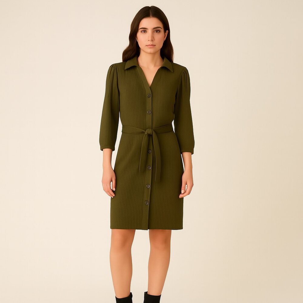 GAP Olive Green Button-Front Shirt Dress | Size Medium
